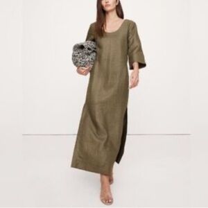 Olive Green Maxi Shift Dress with Side Slit